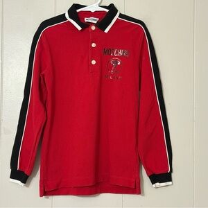 Moschino Kid Milano Logo Long Sleeve Polo Red Black Size 8A